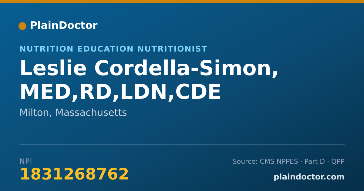Shareable card for Leslie Cordella-Simon, MED,RD,LDN,CDE - Nutrition Education Nutritionist, Milton, MA