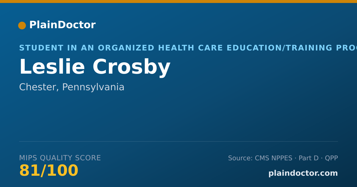 Shareable card for Leslie Crosby - Student in an Organized Health Care Education/Training Program, Chester, PA