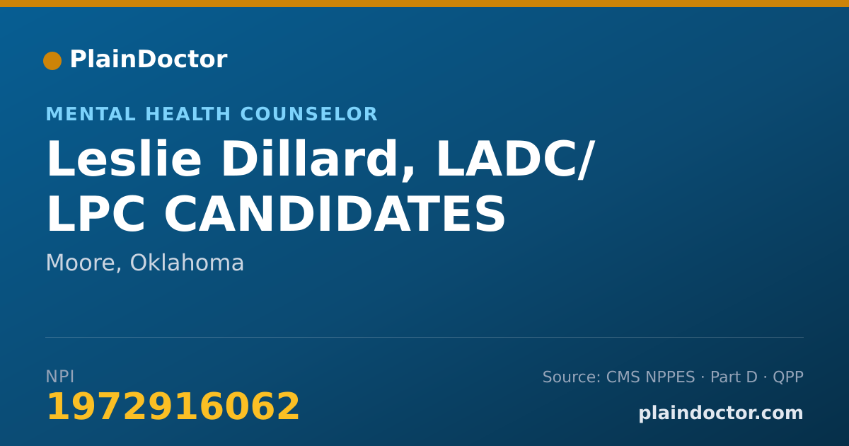 Shareable card for Leslie Dillard, LADC/ LPC CANDIDATES - Mental Health Counselor, Moore, OK
