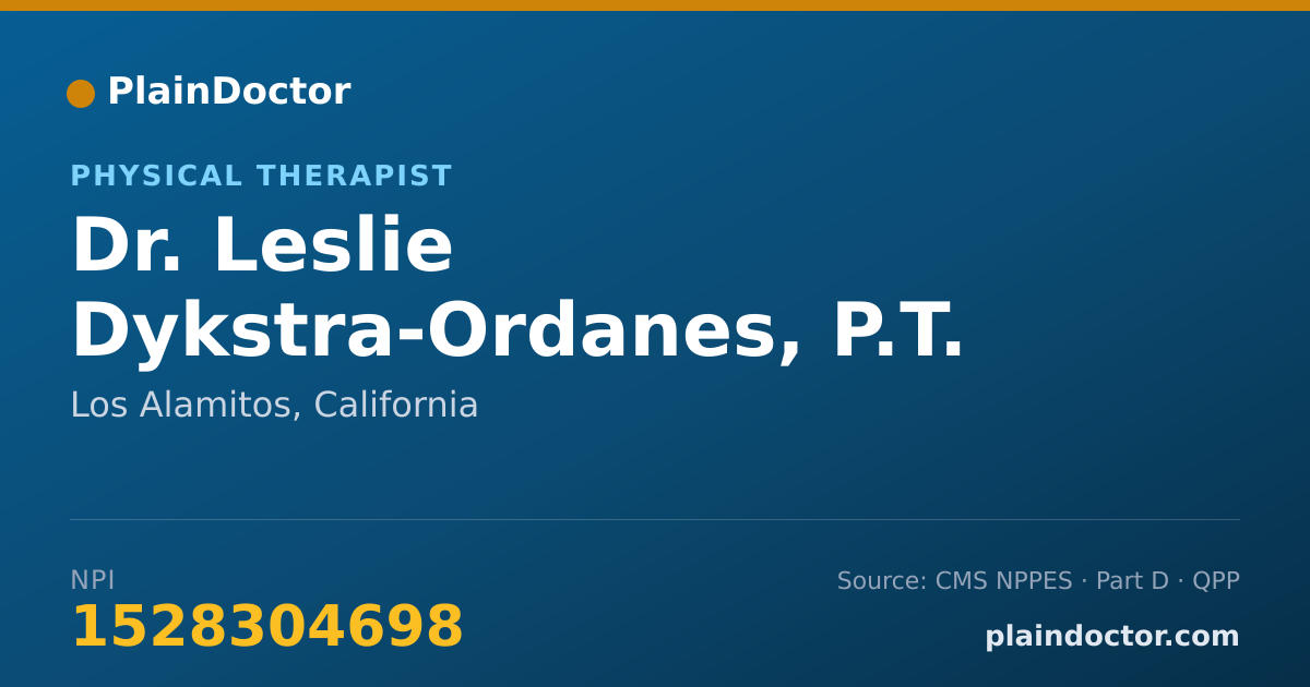 Shareable card for Leslie Dykstra-Ordanes, P.T. - Physical Therapist, Los Alamitos, CA