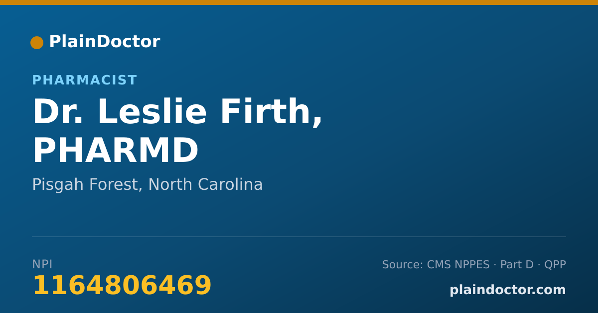 Shareable card for Leslie Firth, PHARMD - Pharmacist, Pisgah Forest, NC