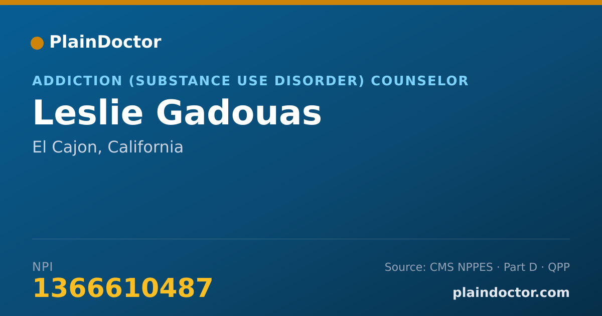 Shareable card for Leslie Gadouas - Addiction (Substance Use Disorder) Counselor, El Cajon, CA