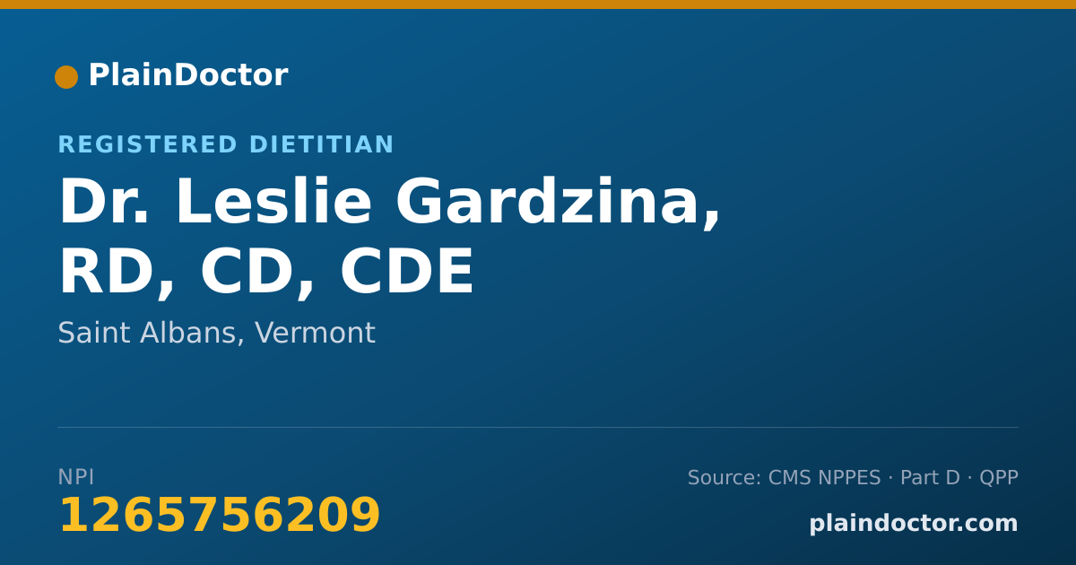 Shareable card for Leslie Gardzina, RD, CD, CDE - Registered Dietitian, Saint Albans, VT