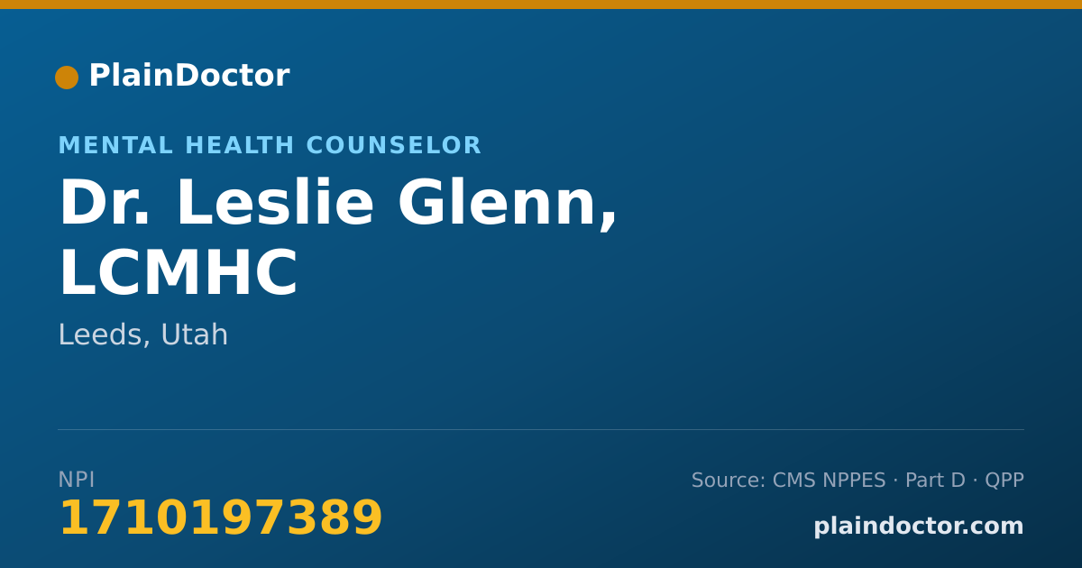 Shareable card for Leslie Glenn, LCMHC - Mental Health Counselor, Leeds, UT