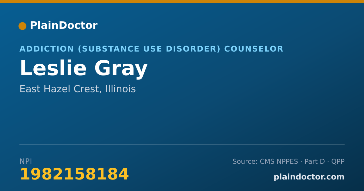 Shareable card for Leslie Gray - Addiction (Substance Use Disorder) Counselor, East Hazel Crest, IL
