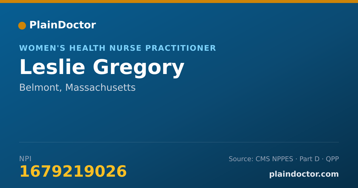 Shareable card for Leslie Gregory - Women's Health Nurse Practitioner, Belmont, MA
