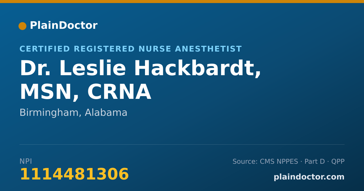 Shareable card for Leslie Hackbardt, MSN, CRNA - Certified Registered Nurse Anesthetist, Birmingham, AL