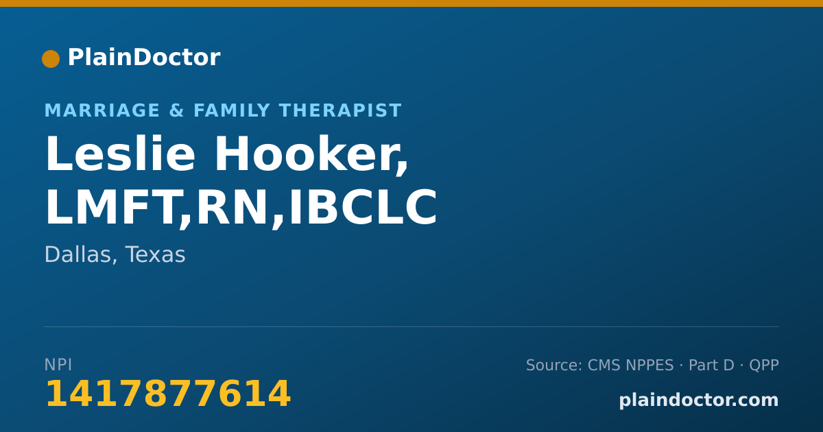 Shareable card for Leslie Hooker, LMFT,RN,IBCLC - Lactation Consultant (Registered Nurse), Dallas, TX