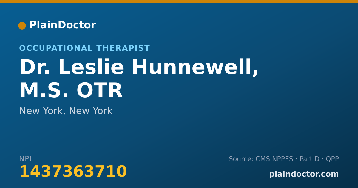 Shareable card for Leslie Hunnewell, M.S.  OTR - Occupational Therapist, New York, NY
