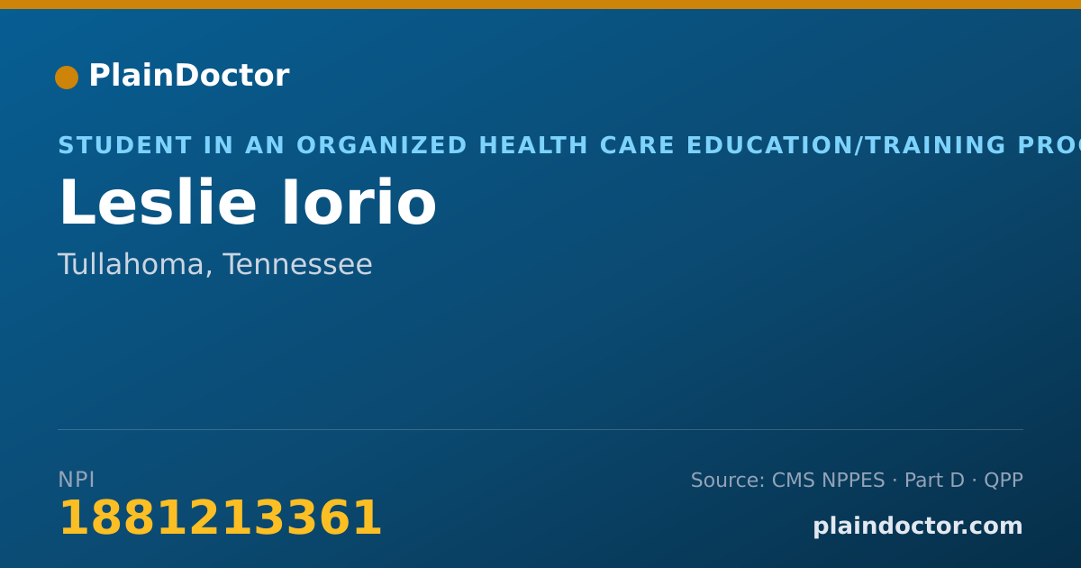 Shareable card for Leslie Iorio - Student in an Organized Health Care Education/Training Program, Tullahoma, TN