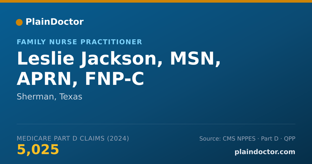 Shareable card for Leslie Jackson, MSN, APRN, FNP-C - Family Nurse Practitioner, Sherman, TX