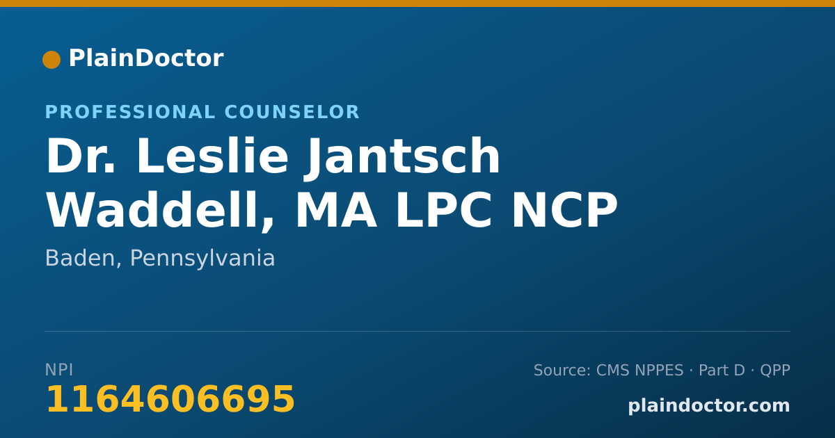 Shareable card for Leslie Jantsch Waddell, MA LPC NCP CCDP DIPL - Professional Counselor, Baden, PA