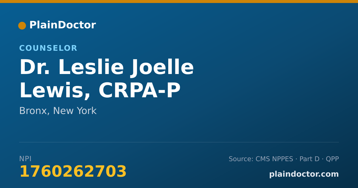 Shareable card for Leslie Joelle Lewis, CRPA-P - Counselor, Bronx, NY