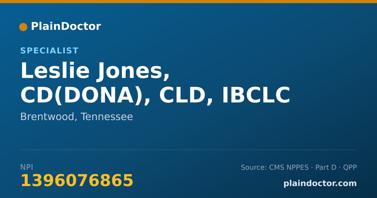 Shareable card for Leslie Jones, CD(DONA), CLD, IBCLC - Specialist, Brentwood, TN