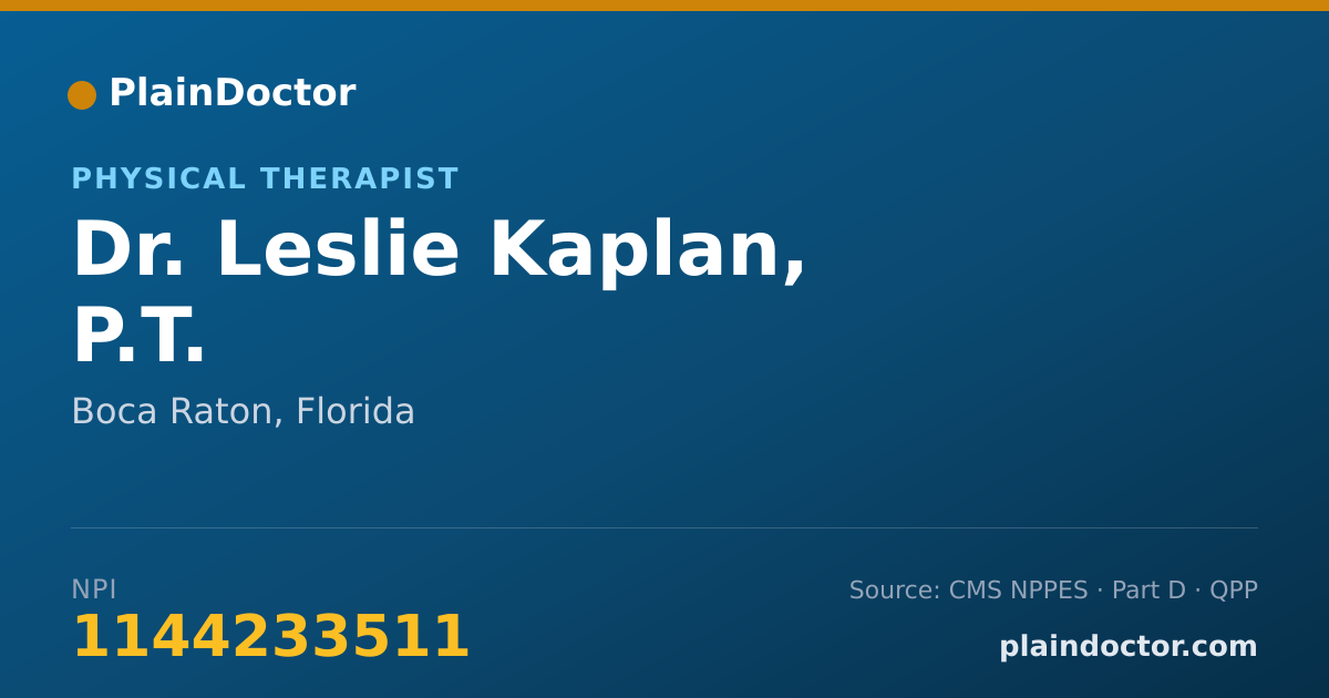 Shareable card for Leslie Kaplan, P.T. - Physical Therapist, Boca Raton, FL