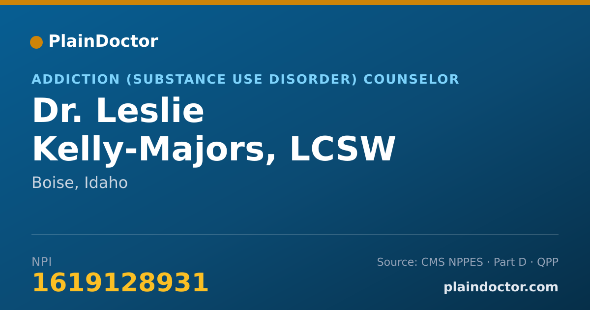 Shareable card for Leslie Kelly-Majors, LCSW - Addiction (Substance Use Disorder) Counselor, Boise, ID