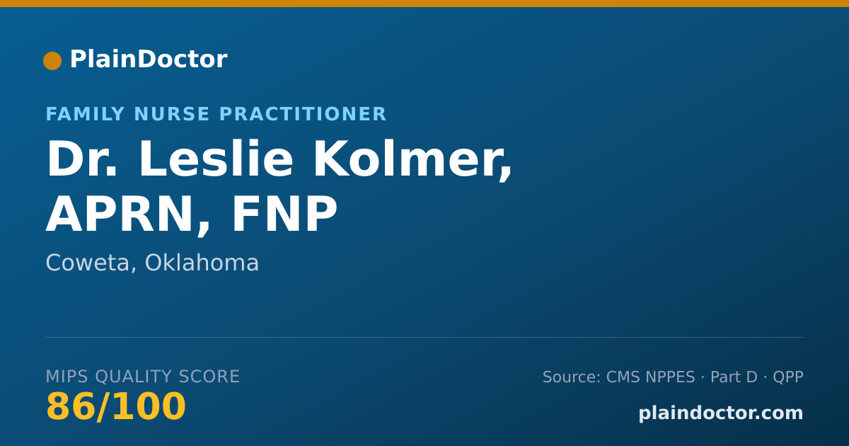 Shareable card for Leslie Kolmer, APRN, FNP - Family Nurse Practitioner, Coweta, OK