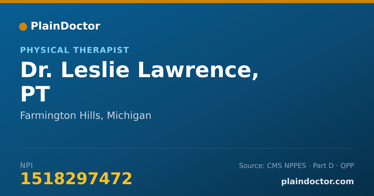 Shareable card for Leslie Lawrence, PT - Physical Therapist, Farmington Hills, MI