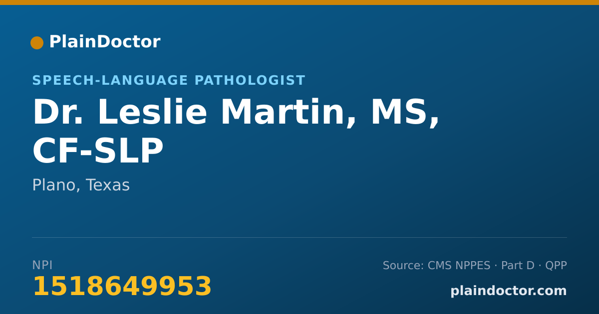 Shareable card for Leslie Martin, MS, CF-SLP - Speech-Language Pathologist, Plano, TX