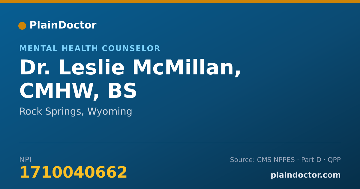 Shareable card for Leslie McMillan, CMHW, BS - Mental Health Counselor, Rock Springs, WY