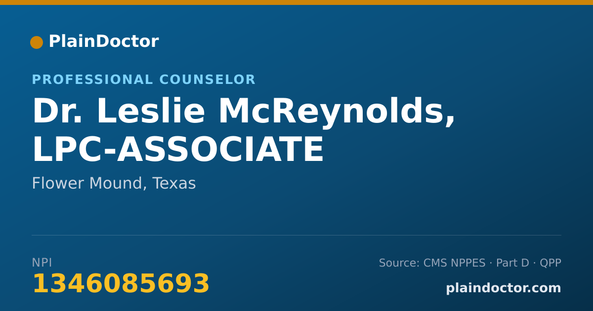 Shareable card for Leslie McReynolds, LPC-ASSOCIATE - Professional Counselor, Flower Mound, TX