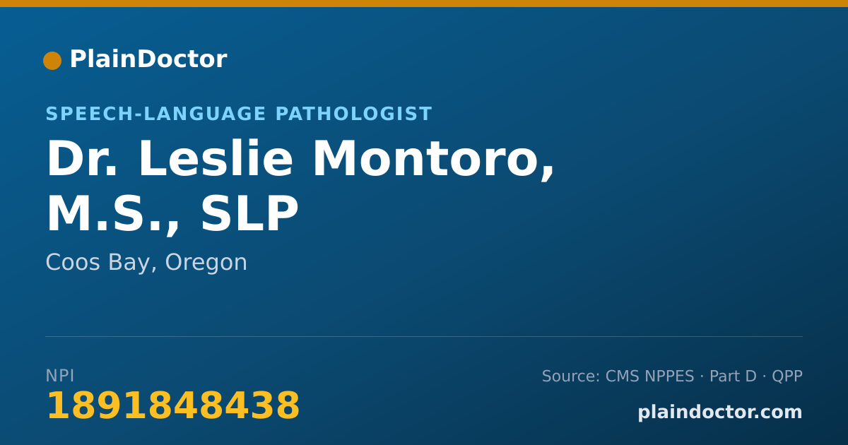 Shareable card for Leslie Montoro, M.S., SLP - Speech-Language Pathologist, Coos Bay, OR