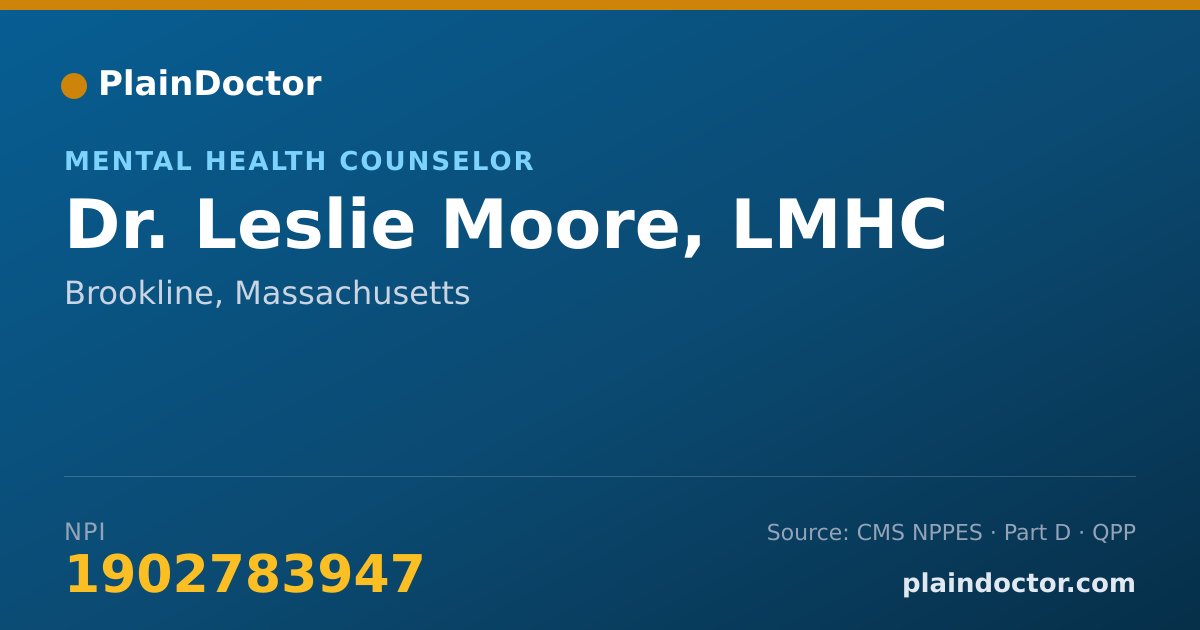 Shareable card for Leslie Moore, LMHC - Mental Health Counselor, Brookline, MA