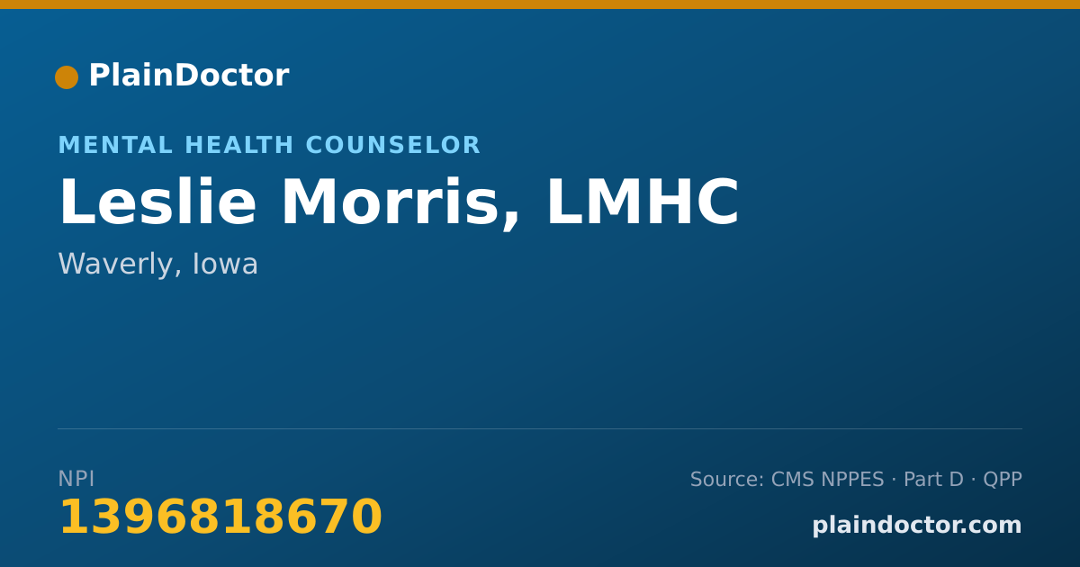 Shareable card for Leslie Morris, LMHC - Mental Health Counselor, Waverly, IA