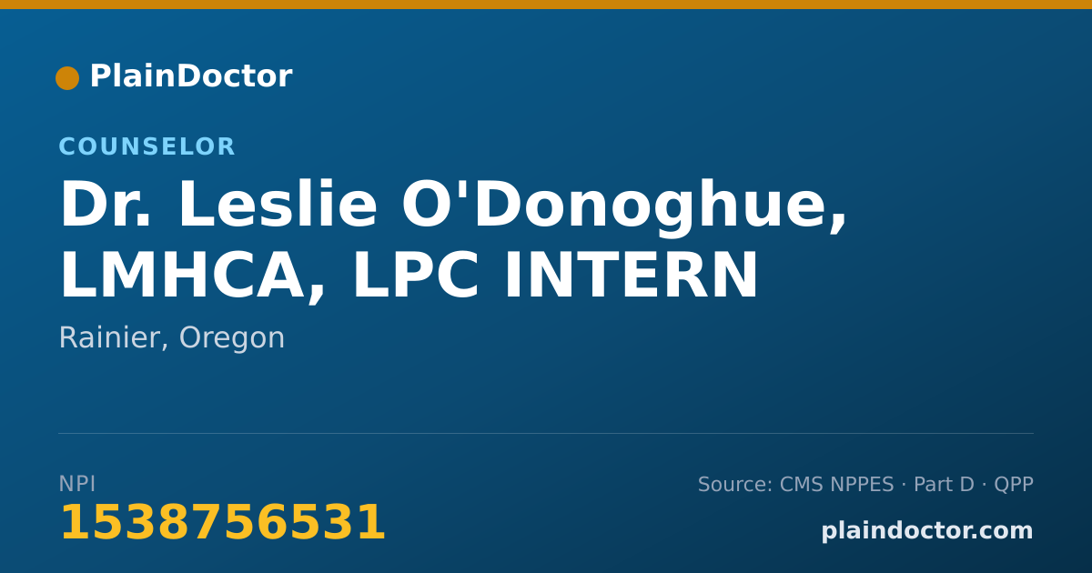 Shareable card for Leslie O'Donoghue, LMHCA, LPC INTERN - Counselor, Rainier, OR