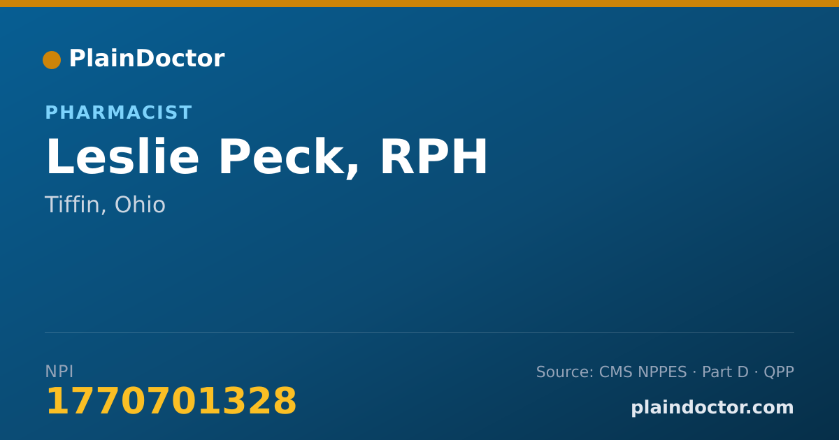 Shareable card for Leslie Peck, RPH - Pharmacist, Tiffin, OH