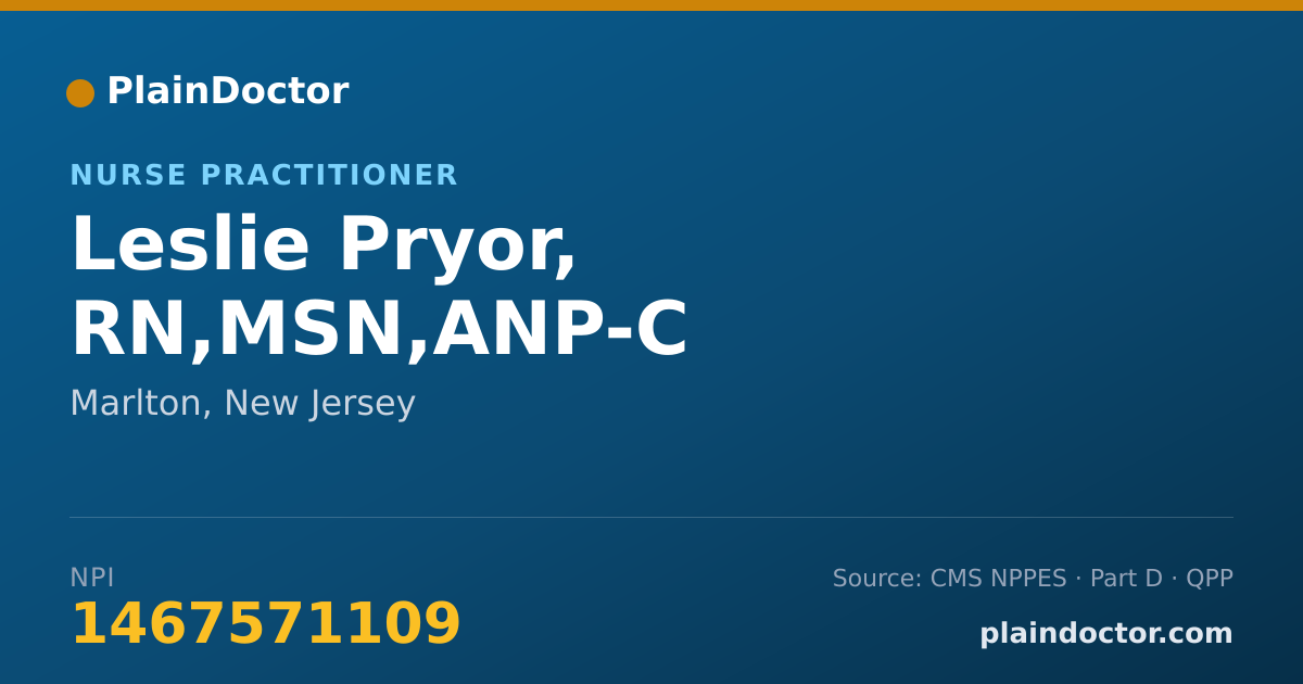 Shareable card for Leslie Pryor, RN,MSN,ANP-C - Adult Health Nurse Practitioner, Marlton, NJ
