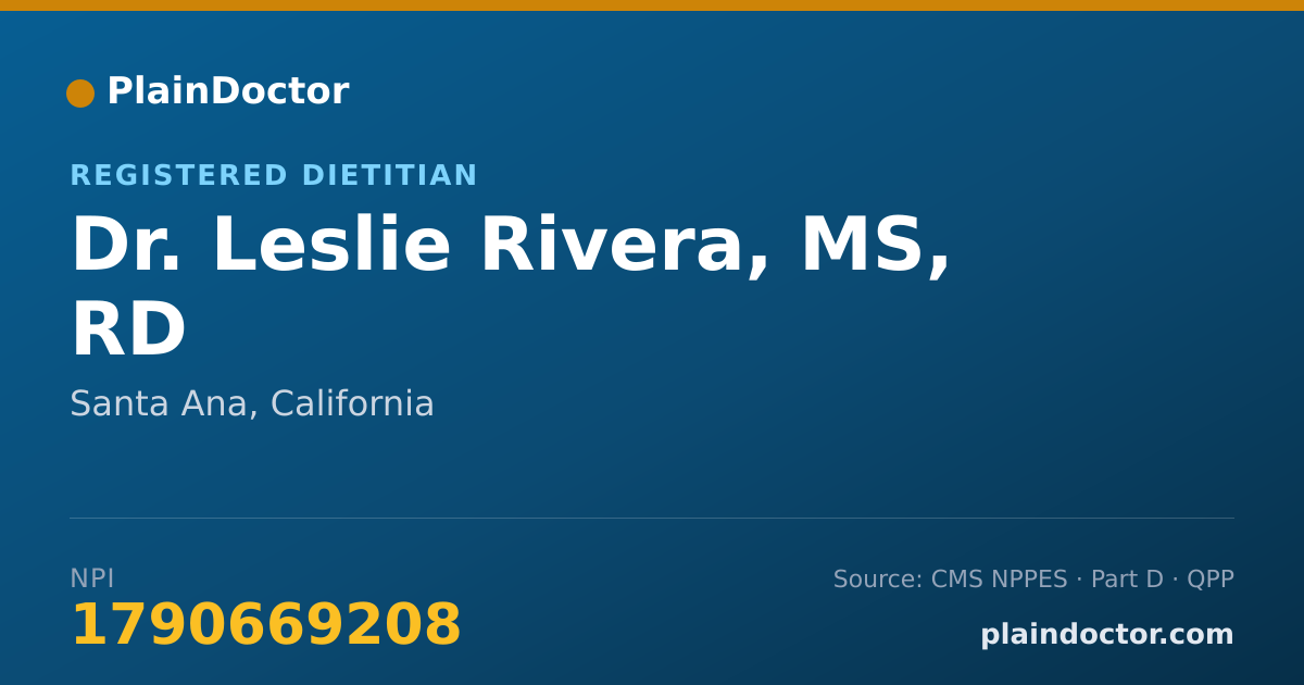 Shareable card for Leslie Rivera, MS, RD - Registered Dietitian, Santa Ana, CA
