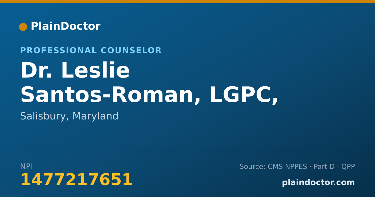 Shareable card for Leslie Santos-Roman, LGPC, CRC - Professional Counselor, Salisbury, MD