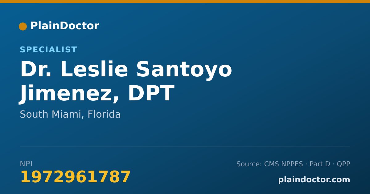 Shareable card for Leslie Santoyo Jimenez, DPT - Specialist, South Miami, FL