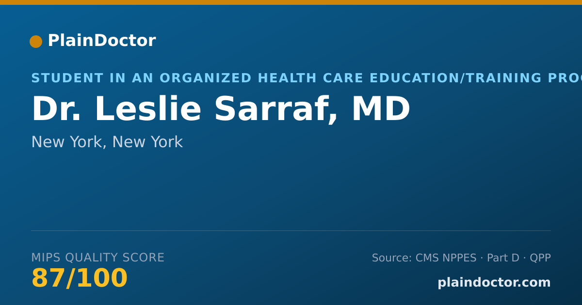 Shareable card for Leslie Sarraf, MD - Student in an Organized Health Care Education/Training Program, New York, NY