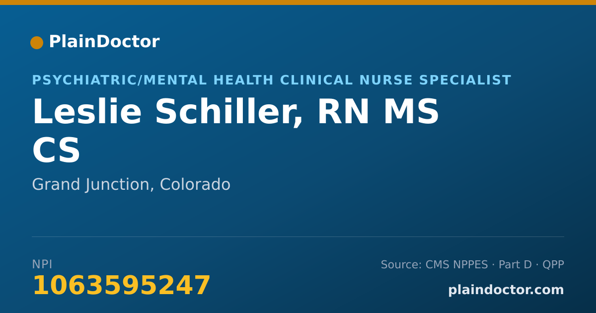 Shareable card for Leslie Schiller, RN MS CS - Psychiatric/Mental Health Clinical Nurse Specialist, Grand Junction, CO