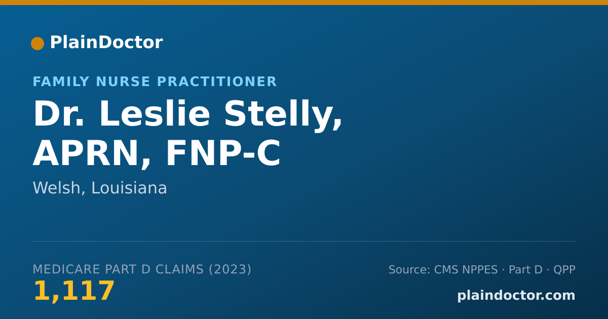 Shareable card for Leslie Stelly, APRN, FNP-C - Family Nurse Practitioner, Welsh, LA