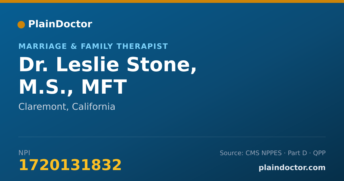 Shareable card for Leslie Stone, M.S., MFT - Marriage & Family Therapist, Claremont, CA