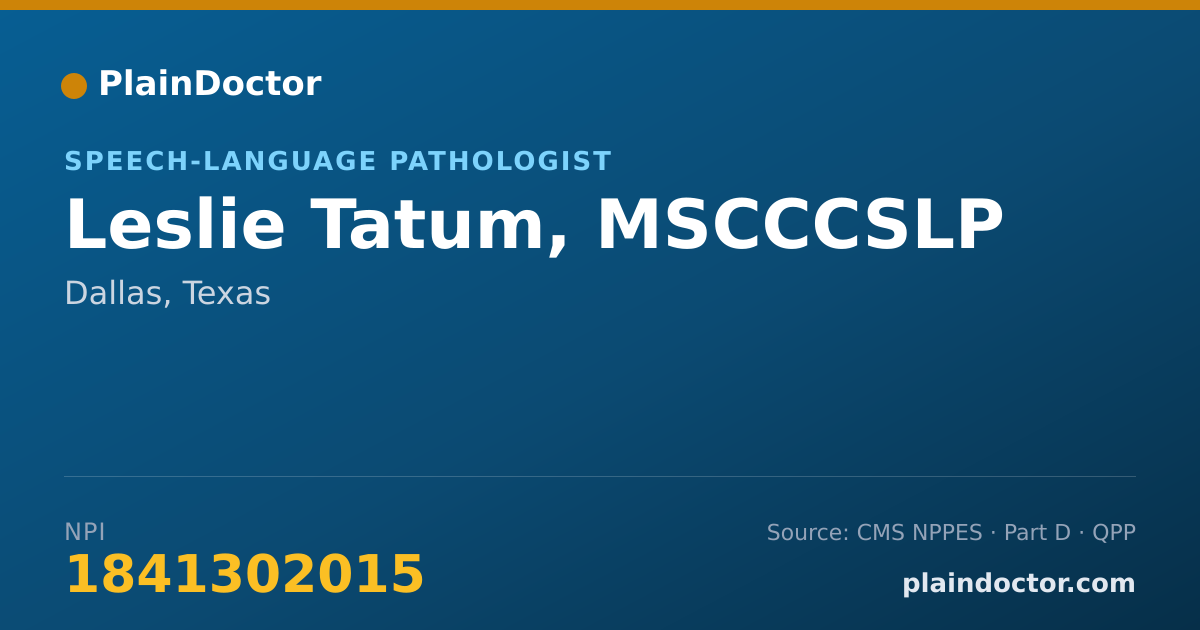 Shareable card for Leslie Tatum, MSCCCSLP - Speech-Language Pathologist, Dallas, TX