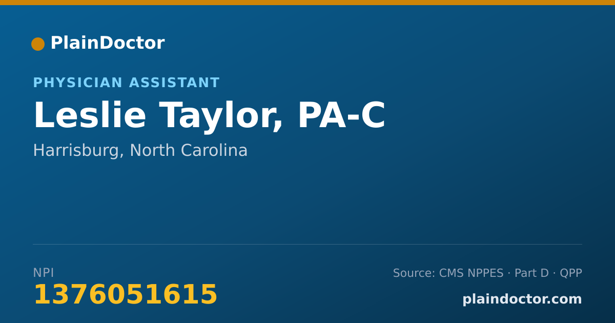 Shareable card for Leslie Taylor, PA-C - Medical Physician Assistant, Harrisburg, NC