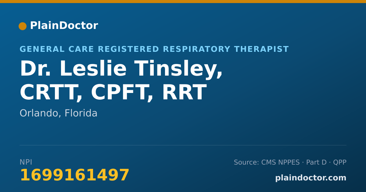 Shareable card for Leslie Tinsley, CRTT, CPFT, RRT - General Care Registered Respiratory Therapist, Orlando, FL