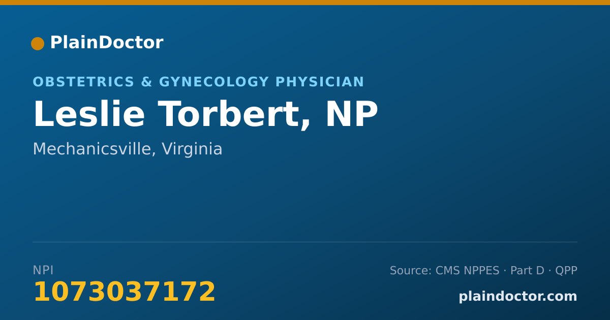 Shareable card for Leslie Torbert, NP - Obstetrics & Gynecology Physician, Mechanicsville, VA