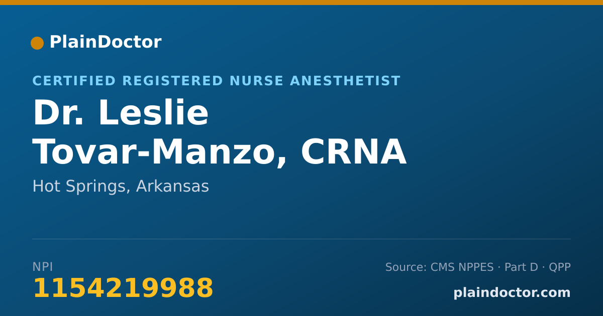 Shareable card for Leslie Tovar-Manzo, CRNA - Certified Registered Nurse Anesthetist, Hot Springs, AR