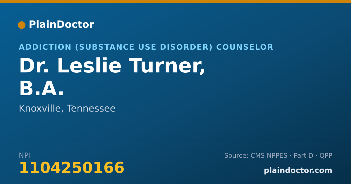Shareable card for Leslie Turner, B.A. - Addiction (Substance Use Disorder) Counselor, Knoxville, TN
