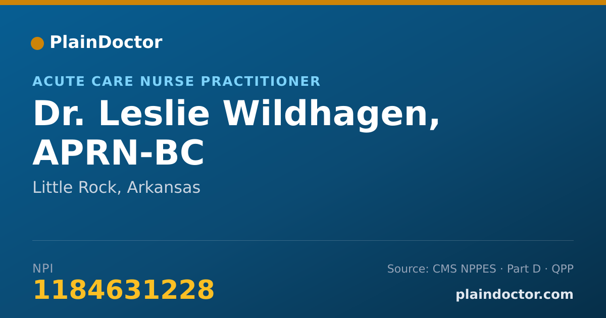 Shareable card for Leslie Wildhagen, APRN-BC - Acute Care Nurse Practitioner, Little Rock, AR