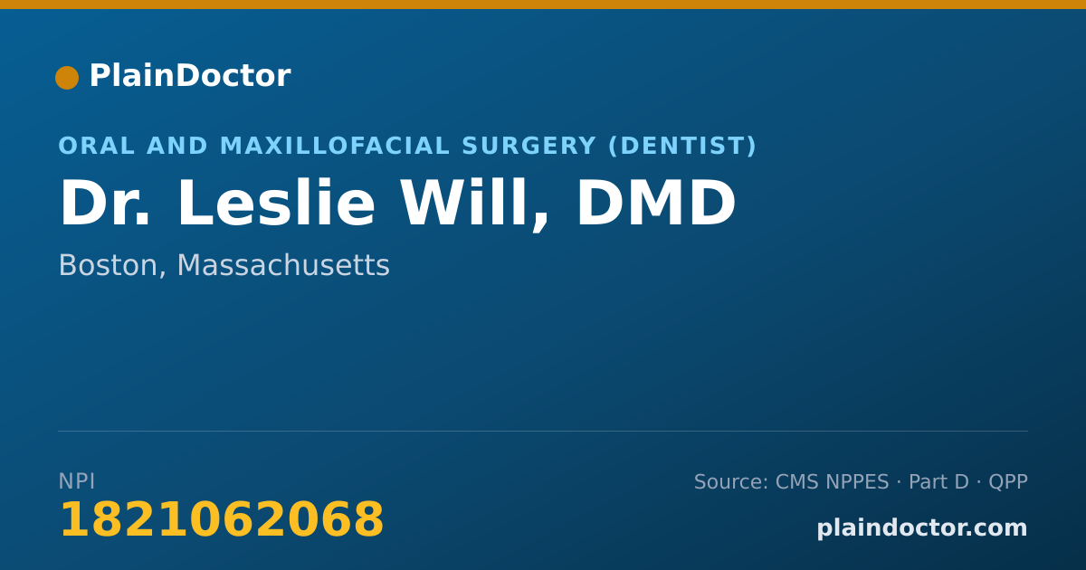 Shareable card for Leslie Will, DMD - Oral and Maxillofacial Surgery (Dentist), Boston, MA