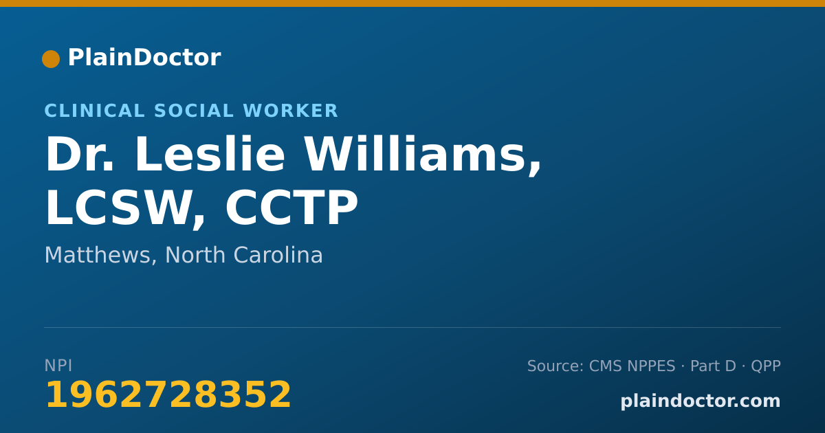Shareable card for Leslie Williams, LCSW, CCTP - Clinical Social Worker, Matthews, NC
