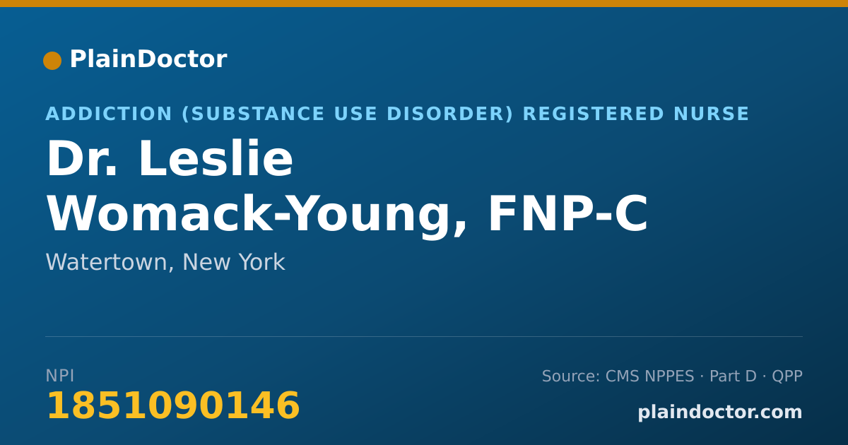 Shareable card for Leslie Womack-Young, FNP-C - Addiction (Substance Use Disorder) Registered Nurse, Watertown, NY