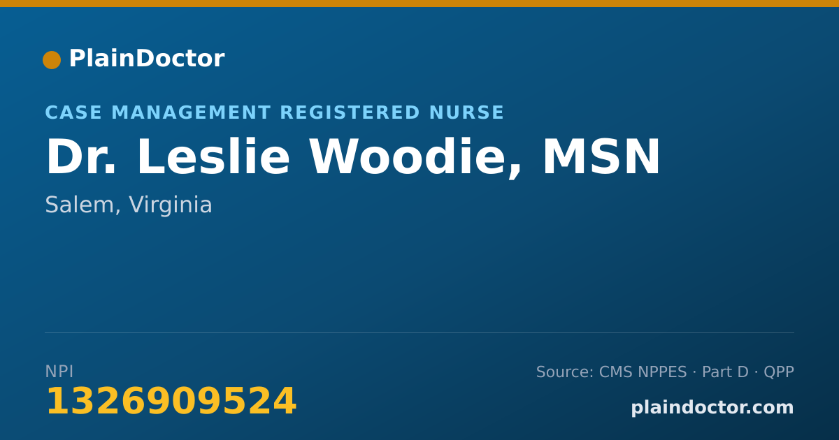 Shareable card for Leslie Woodie, MSN - Case Management Registered Nurse, Salem, VA