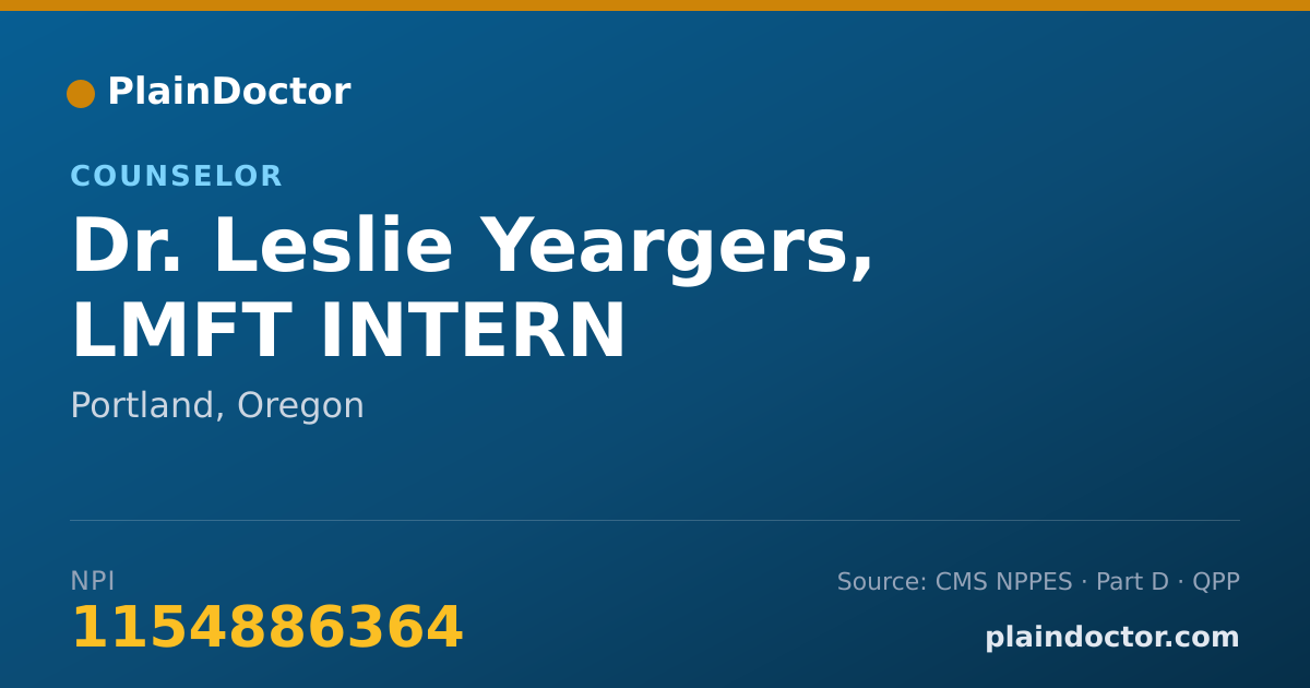 Shareable card for Leslie Yeargers, LMFT INTERN - Counselor, Portland, OR